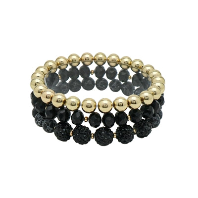 Black & Gold Beaded Bracelet- Set of 3