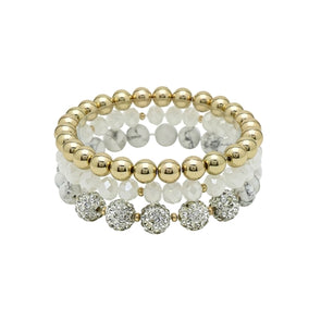 White & Gold Beaded Bracelet- Set of 3