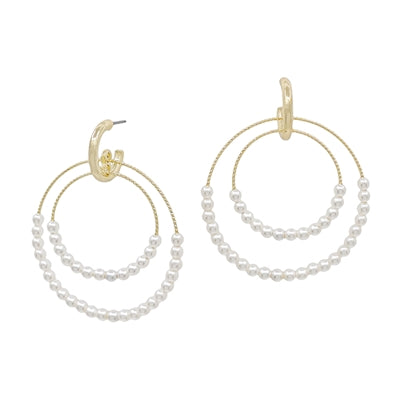 Gold Double Circle with Pearls Earrings