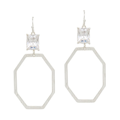 Silver Octagon with Crystal Earring