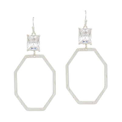 Silver Octagon with Crystal Earring