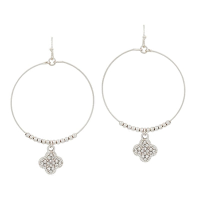 Silver Rhinestone Clover Pave Earring