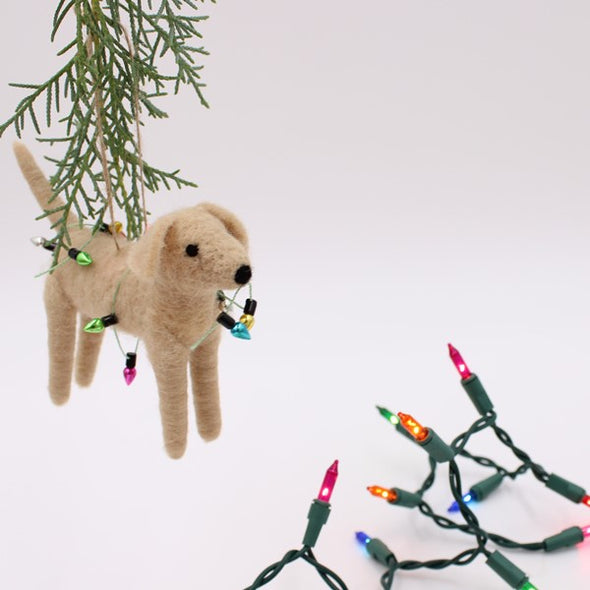 Felt Dog With Christmas Lights Ornament