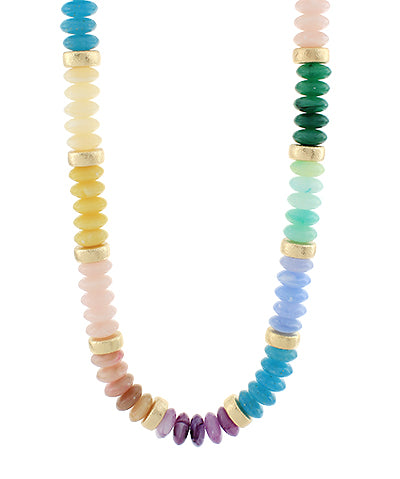Marble Rondelle Bead Necklace-Lt. Multi Gold