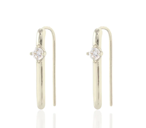 Arc Pull Through Earrings w/ Crystal- Sterling Silver