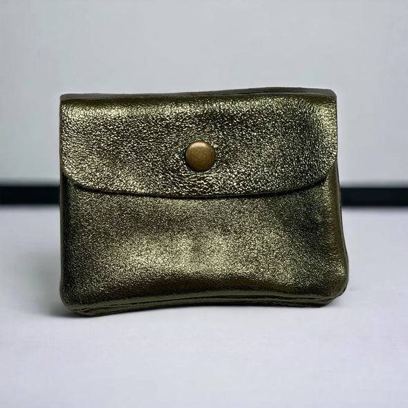Metallic Leather Mini Coin Wallet- Pistachio