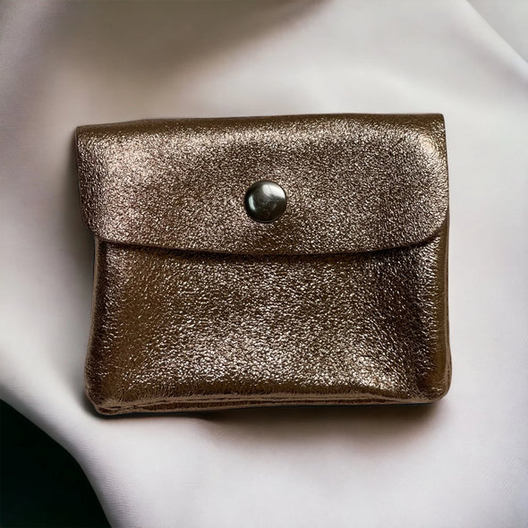 Metallic Leather Mini Coin Wallet- Antique Gold
