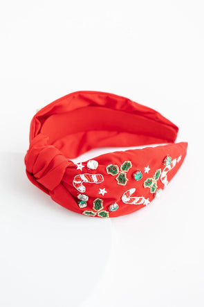 Christmas Knot Top Headband - Candy Cane