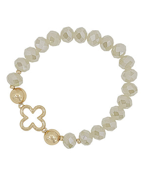 Glass Beads With Clover Bracelet - Champagne