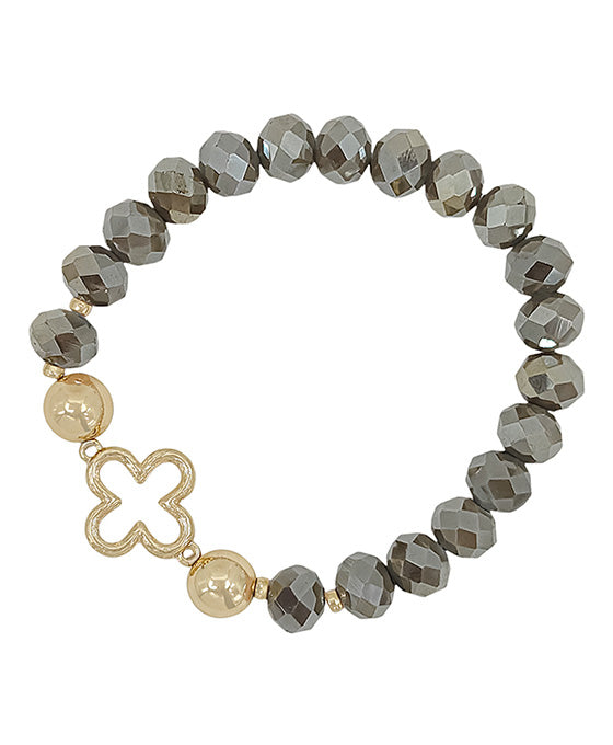 Glass Beads With Clover Bracelet - Mocha
