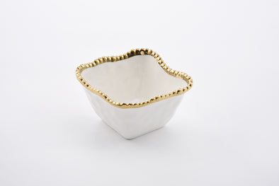 Pampa Bay Small Square Snack Bowl- Gold & White