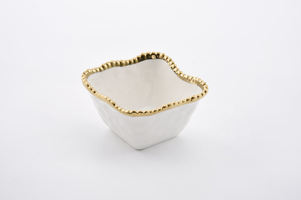 Pampa Bay Small Square Snack Bowl- Gold & White