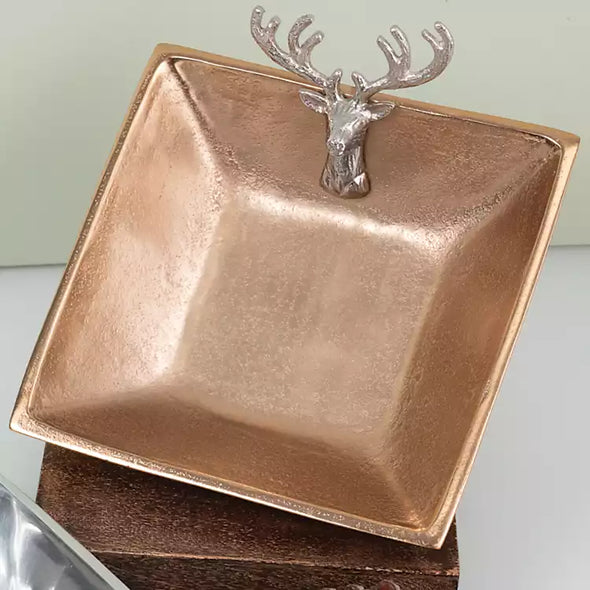 Gold Glided Square Aluminum Tray - Deer