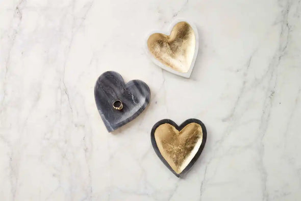 Gray Marble Foil Trinket Heart Dish