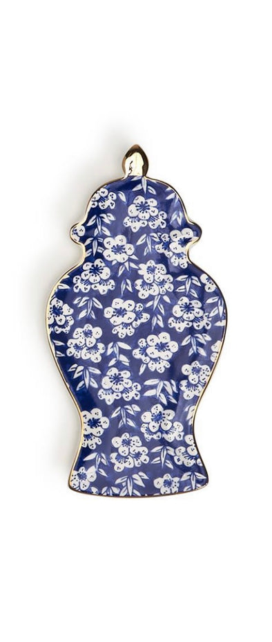 Blue And White Ginger Jar Trinket Tray With Gold Accent - 3 Patterns