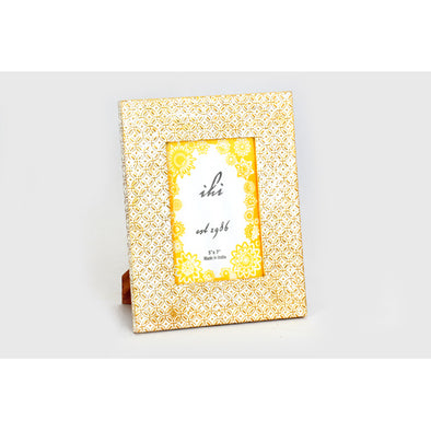 Gold White Flower Photo Frame 5x7