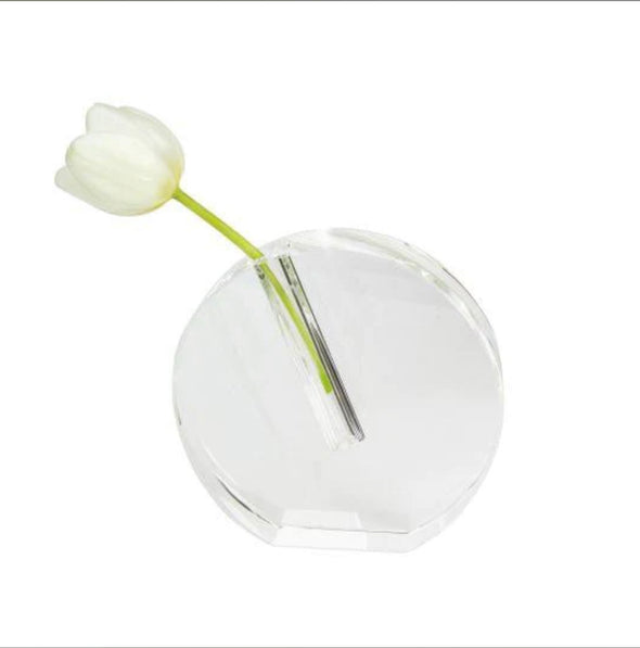 Crystal Glass Bud Vase - Round Flat / Small