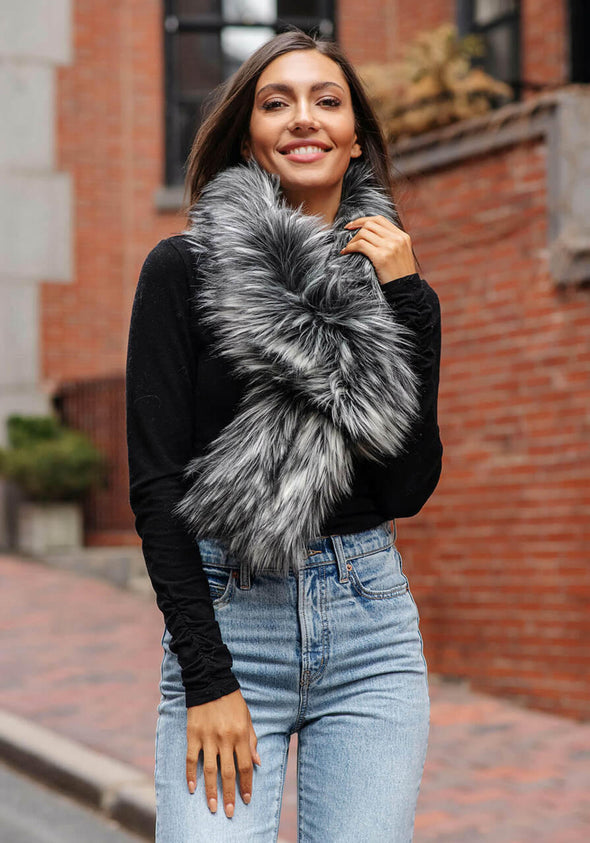 Fox Faux Fur Loop Scarf - Smokey Fox Grey