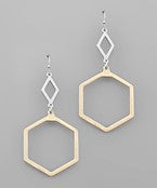 Hexagon & Rhombus Dangle Earrings- Twotone