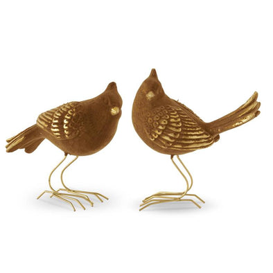 Gold Flocked Birds w/Metal Legs (set of 2)