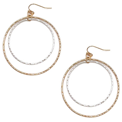 Matte Gold and Silver Open Circle Earring