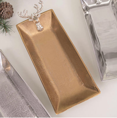Gold Glided Rectangle Aluminum Tray - Deer