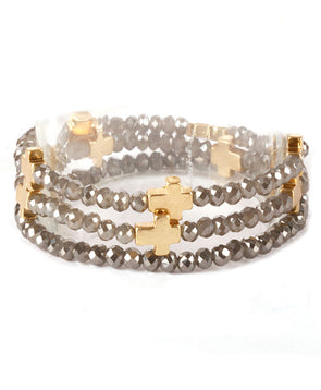 Gray Beaded Cross Bracelet- Set of 3