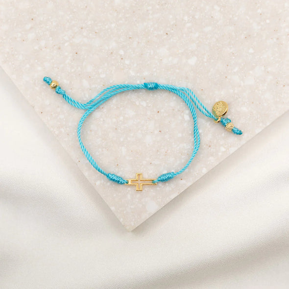 Filled By Faith Open Gold Cross Bracelet- Turquoise