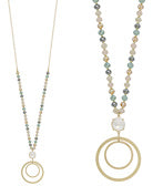 Crystal Accent Double Round Pendant Necklace- Light Multi