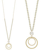 Crystal Accent Double Round Pendant Necklace- Natural