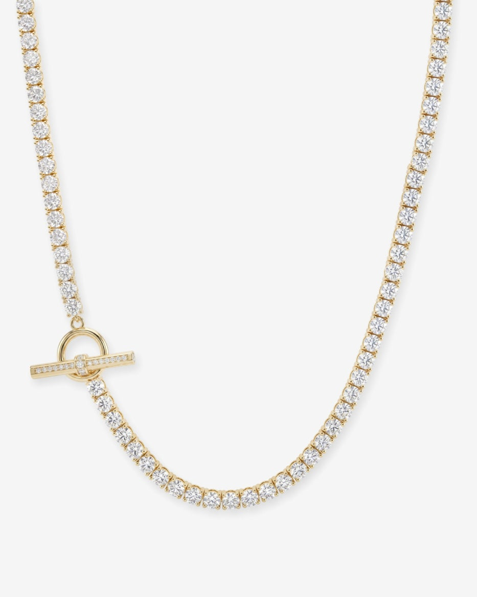 Pavé Toggle Tennis Necklace Gold|White Diamondettes 16”