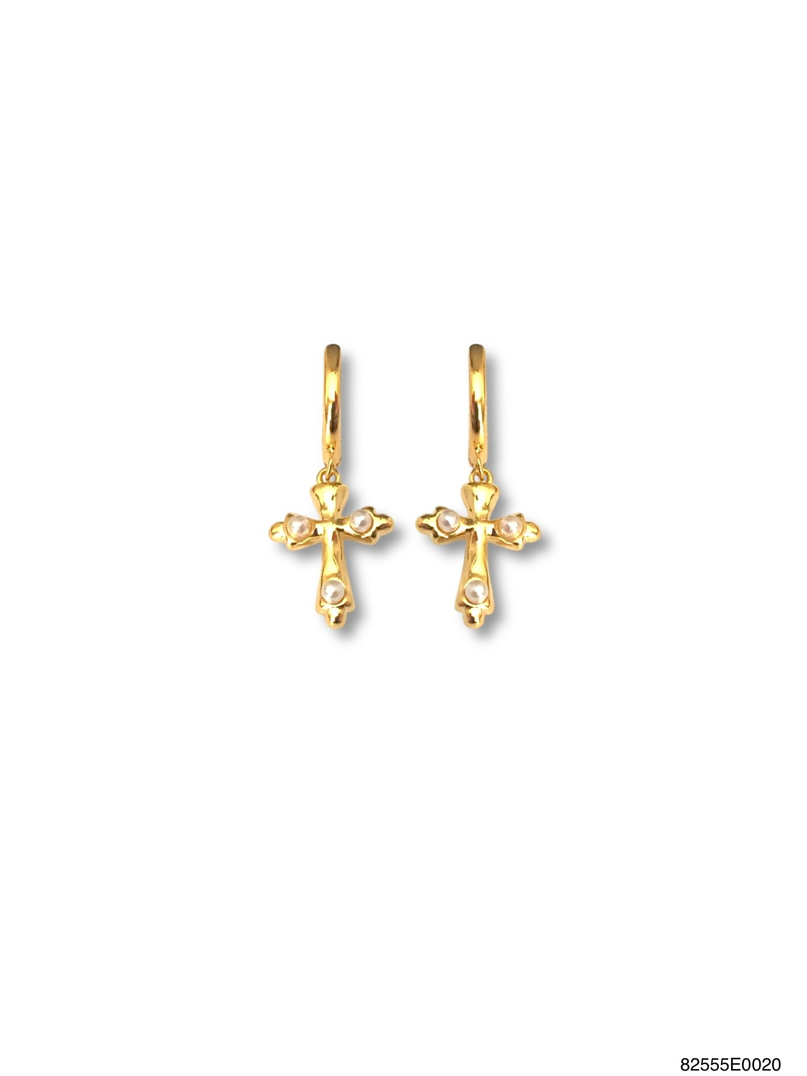 Ada Cross Drop Huggie- Pearl