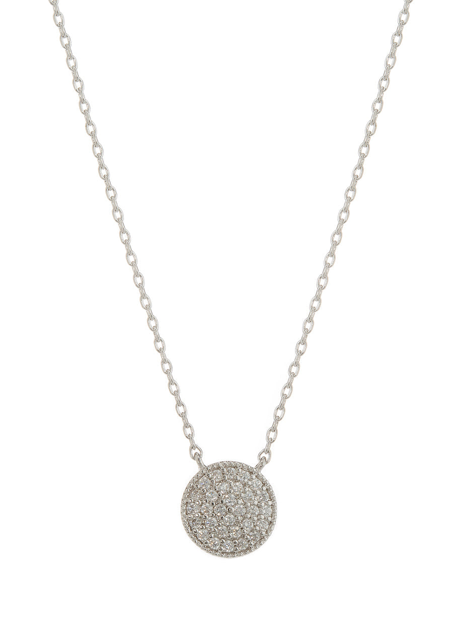 Flat Disc Necklace- White Gold CZ