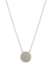 Flat Disc Necklace- White Gold CZ