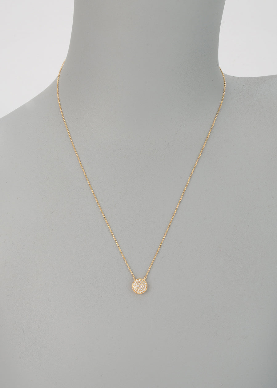 Flat Disc Necklace-Gold CZ