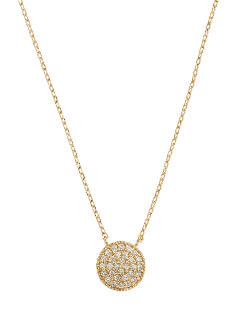 Flat Disc Necklace-Gold CZ