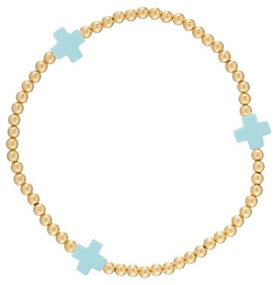 Signature Cross Pattern 3mm Bead Bracelet-Turquoise