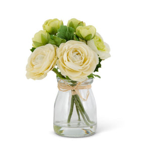 Flower Bouquet & Water in Glass Jar 6.75 "