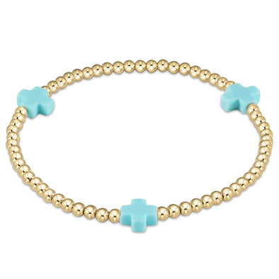XL ENewton Extends Signature Cross 3mm Bead Bracelet- Turquoise