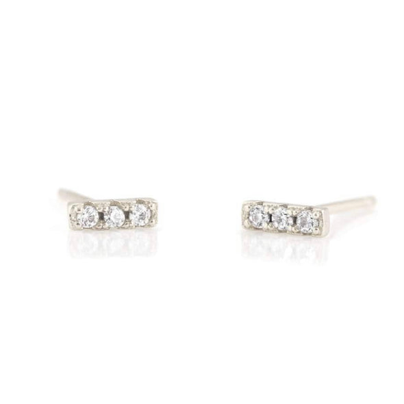 Bar Dash Pave Stud Earrings in Sterling Silver