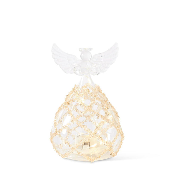 Angel Clear Glass LED w/Lattice Gold Beads 5.25 Inch