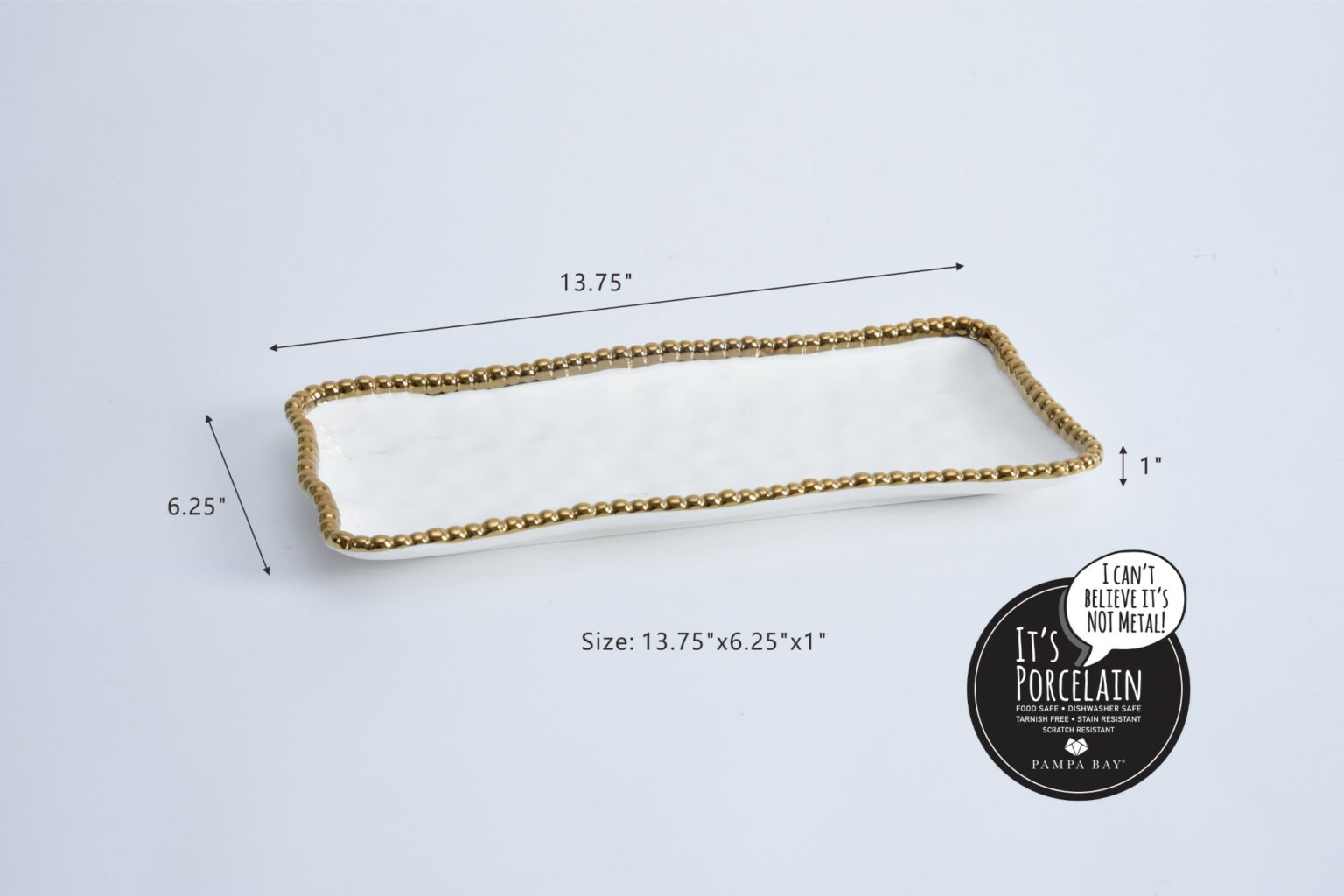 Pampa Bay Rectangular Tray- Gold & White