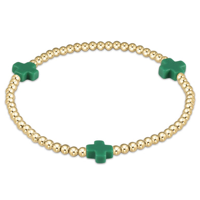 Signature Cross Pattern 3mm Bead Bracelet- Emerald