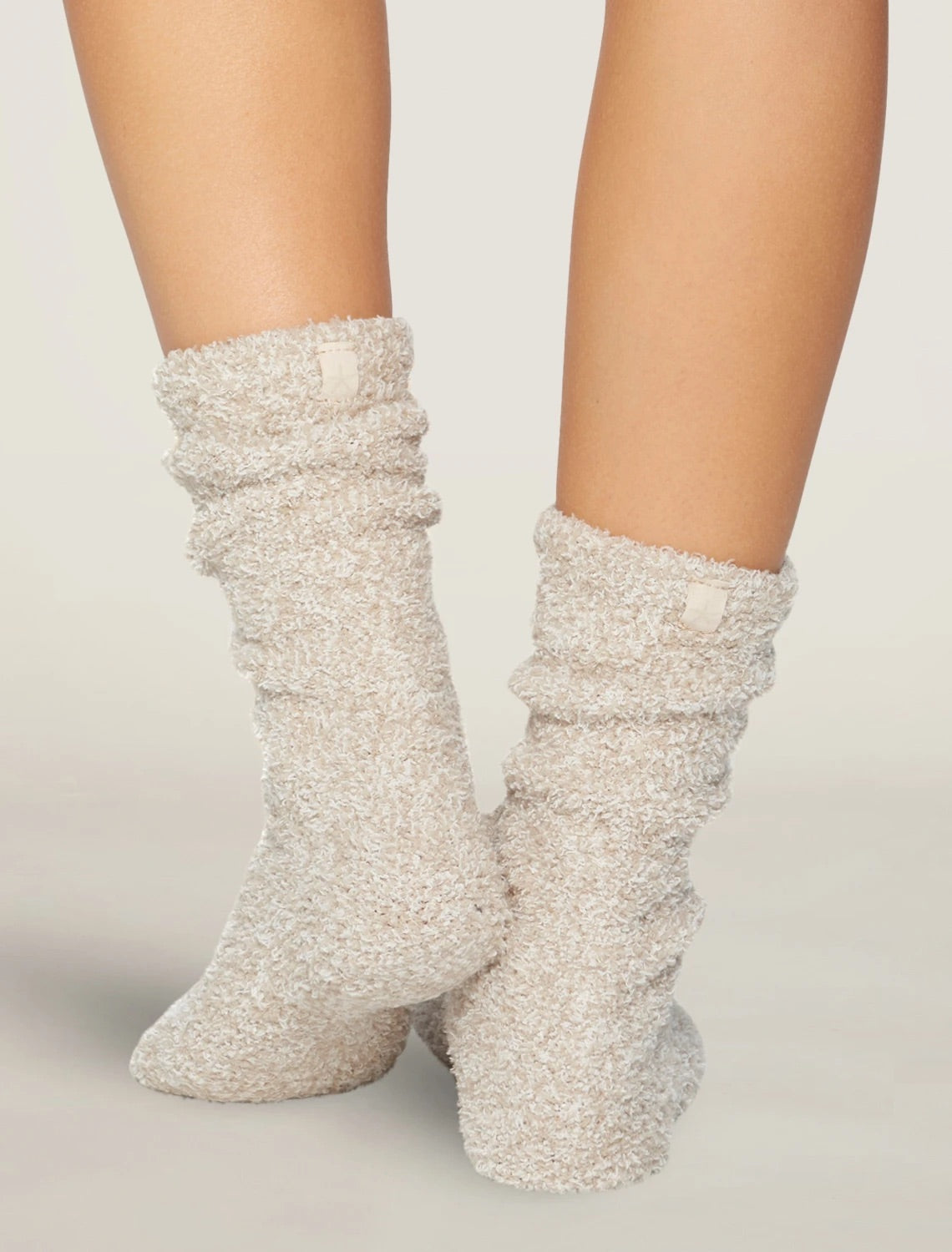 Cozy Chic Heathered Socks- Stone/White
