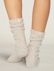 Cozy Chic Heathered Socks- Stone/White