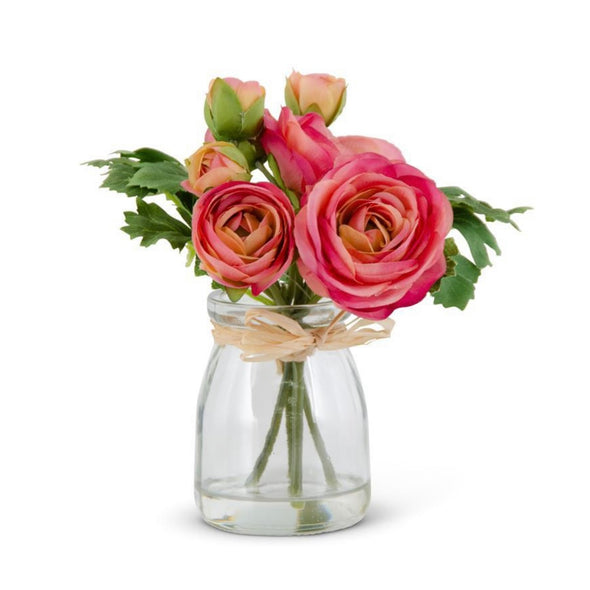 Flower Bouquet Pink & Water in Glass Jar 6.75"