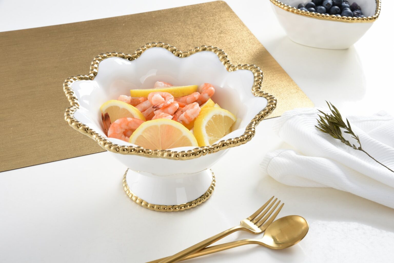 Pampa Bay Footed Bowl- Gold & White