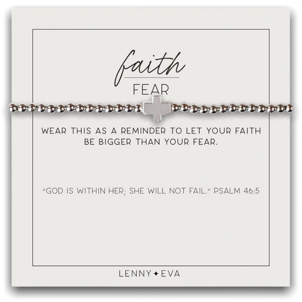 Faith over Fear Cross Bracelet- Silver
