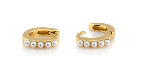 Pearl Huggie Hoop Earrings Gold Vermeil