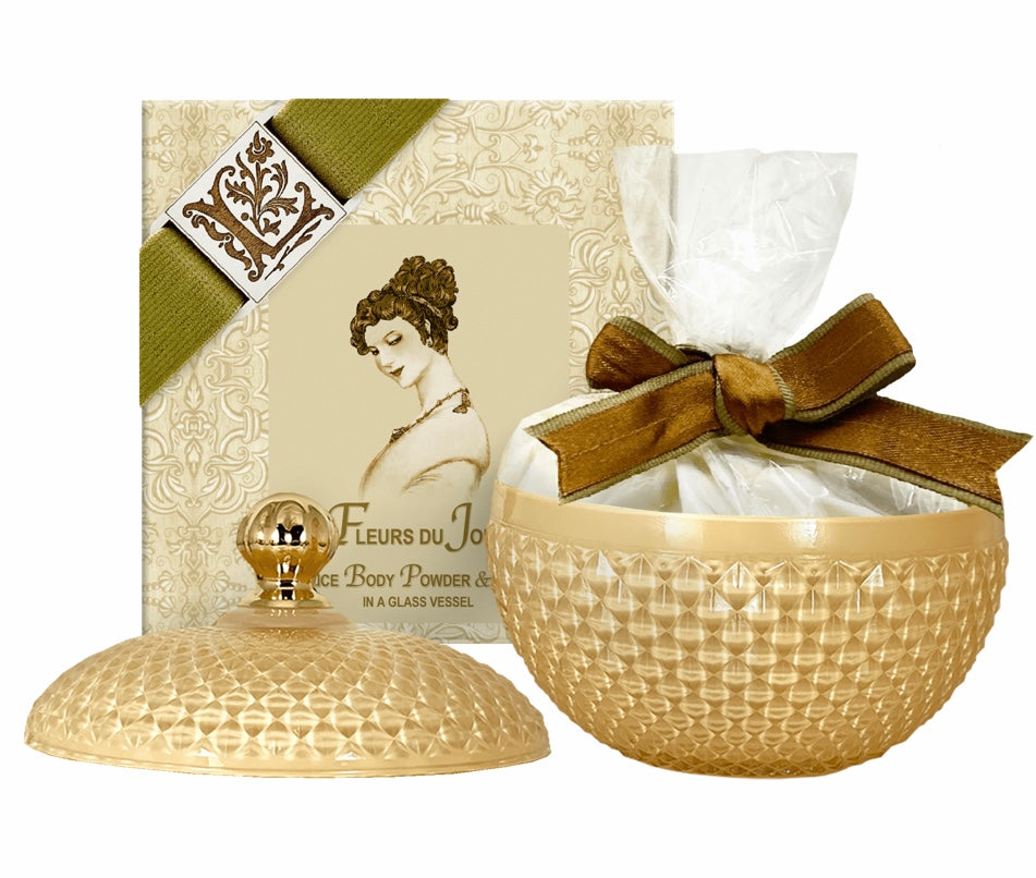 Fleurs du Jour / Marina Blue Wool Puff, Rice Body Powder & Paris Glass vessel